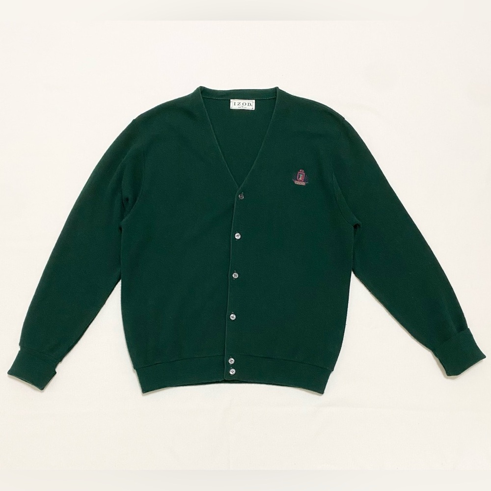 Vintage 90s Izod Dark Green Grandpa Cardigan Sweater Made In USA